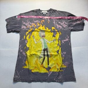 Gray T-Shirt with Cartoon Character and Flames